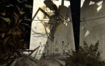 Mural de GLaDOS en Aperture Science, rodeada de científicos