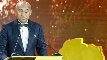 Ahmad Ahmad, President of the Confederation of African Football, speaks during the 2019 CAF Awards in the Egyptian resort town of Hurghada on January 7, 2020. (Photo by Khaled DESOUKI / AFP)