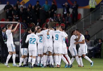Los jugadores celebran el 1-0 de Cristiano Ronaldo.