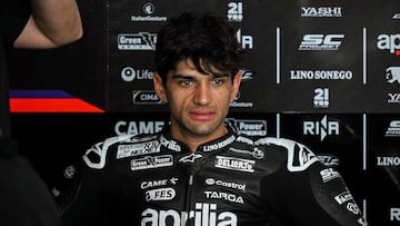 Aprilia Racing's Spanish rider Jorge Martin looks on during the first day of the 2025 MotoGP pre-season test at the Sepang International Circuit in Sepang on February 5, 2025. (Photo by MOHD RASFAN / AFP)
