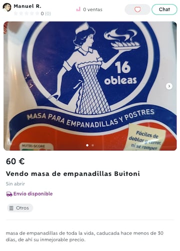 Captura de pantalla de un anuncio de obleas de Buitoni en Wallapop.