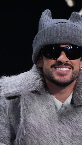 Feb 5, 2026; San Francisco, CA, USA; Bad Bunny during the Super Bowl LX halftime show press conference at Moscone Center. Mandatory Credit: Kirby Lee-Imagn Images