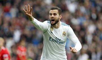 Nacho jugador del Real Madrid celebrando el gol que acaba de anotar el primero del Real Madrid 