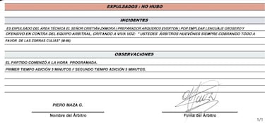 El curioso insulto que consignó Piero Maza en Copa Chile