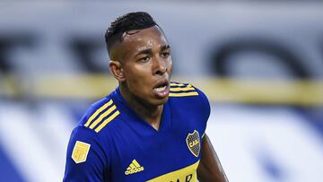 BUENOS AIRES, ARGENTINA - APRIL 17:  Sebastian Villa of Boca Juniors celebrates after scoring the second goal of his team during a match between Boca Juniors and Atletico Tucuman as part of Copa de la Liga Profesional 2021 at Estadio Alberto J. Armando on