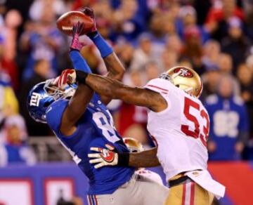  Larry Donnell atrapando el balón que dio el TD de la victoria a GIants.