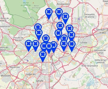 Mapa de las piscinas municipales de Madrid.