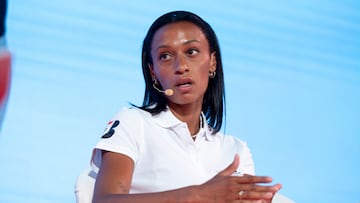 MADRID, 25/06/2024.- La atleta Ana Peleteiro participa en un acto de Bridgestone para comenzar la cuenta atrás para los Juegos Olímpicos de París 2024, este martes en la sede del Comité Olímpico Español, en Madrid . EFE/ Daniel Gonzalez