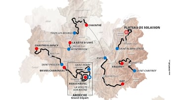 Imagen del mapa con el recorrido de las etapas del Criterium del Dauphiné 2022.