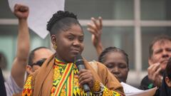 Francia Marquez, Colombia's vice president-elect, speaks during a ceremony with the indigenous community at Parque Tercer Milenio in Bogota, Colombia, on Saturday, Aug. 6, 2022. Colombia's first leftist president starts his four-year term on Sunday, inheriting shaky public finances that will make it tough for him to deliver the lavish social programs his supporters expect. Photographer: Nathalia Angarita/Bloomberg via Getty Images