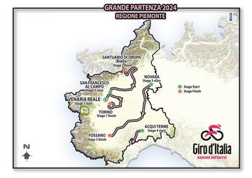 Recorrido de las tres primeras etapas del Giro de Italia 2024.