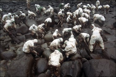 Decenas de voluntarios limpian las playas de la costa gallega. 