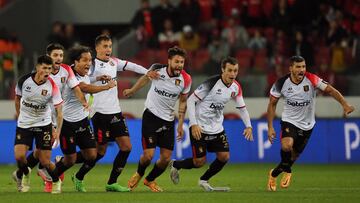 Soccer Football - Copa Sudamericana - Quarter Finals - Second Leg - Internacional v Melgar - Estadio Beira-Rio, Porto Alegre, Brazil - August 11, 2022 Melgar's Bernardo Cuesta celebrates with teammates after winning the  penalty shootout REUTERS/Diego Vara