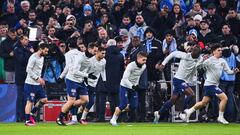 Players of PSG during the Round of 8 French Cup match between Marseille and Paris Saint Germain at Orange Velodrome on February 8, 2023 in Marseille, France. (Photo by Alexandre Dimou/Alexpress/Icon Sport via Getty Images)