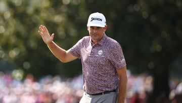 ATLANTA, GEORGIA - AUGUST 24: Keegan Bradley of the United States reacts on the 18th green during the final round of the TOUR Championship 2025 at East Lake Golf Club on August 24, 2025 in Atlanta, Georgia. Jared C. Tilton/Getty Images/AFP (Photo by Jared C. Tilton / GETTY IMAGES NORTH AMERICA / Getty Images via AFP)