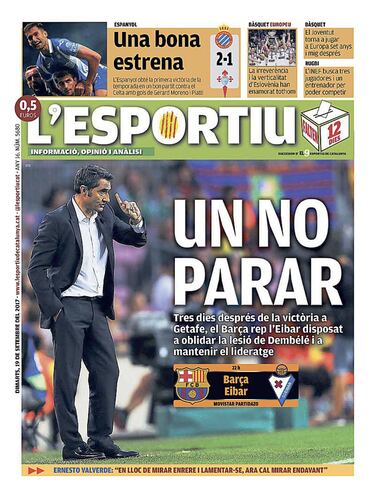 Portada de 'L'Esportiu' del martes, 19 de septiembre de 2017.