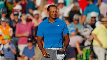 ATLANTA, GA - SEPTEMBER 22: Tiger Woods of the United States reacts on the 18th green during the third round of the TOUR Championship at East Lake Golf Club on September 22, 2018 in Atlanta, Georgia.   Kevin C. Cox/Getty Images/AFP
 == FOR NEWSPAPERS, INTERNET, TELCOS &amp; TELEVISION USE ONLY ==