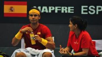Conchita Martínez, con Rafa Nadal en la última eliminatoria en Dinamarca.