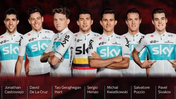 El equipo de 8 ciclistas del Sky para la Vuelta a Espa&ntilde;a con David de la Cruz  como l&iacute;der.