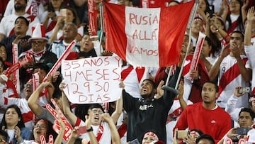 Aficionados de Per&uacute; celebran la clasificaci&oacute;n al Mundial de Rusia 2018.