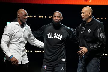 LeBron James, Kareem Abdul-Jabbar y Karl Malone: los m¨¢ximos anotadores de la historia de la NBA.