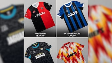 This is what it looks like when football meets the other football. A new collection of NFL jerseys fuses American football with global soccer.