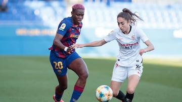 Oshoala, del Bar&ccedil;a, y Olga Carmona, del Sevilla. 