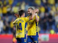 Estanis Pedrola celebra el primer gol del partido contra el Leganés.