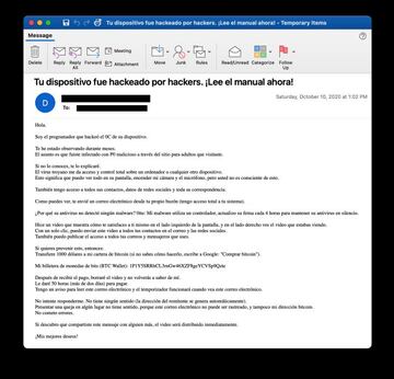 Uno de los emails usados en campa&ntilde;as de Sextorsi&oacute;n