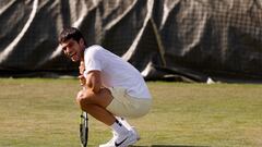 Tennis - Wimbledon - Preview - All England Lawn Tennis and Croquet Club, London, Britain - July 1, 2023 Spain's Carlos Alcaraz during practice REUTERS/Andrew Couldridge