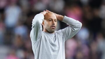 FORT LAUDERDALE, FLORIDA - FEBRUARY 22: Javier Mascherano, Head Coach of Inter Miami CF, reacts during the first half of an MLS match between Inter Miami CF and New York City FC at Chase Stadium on February 22, 2025 in Fort Lauderdale, Florida. Rich Storry/Getty Images/AFP (Photo by Rich Storry / GETTY IMAGES NORTH AMERICA / Getty Images via AFP)