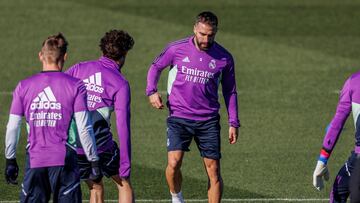 MADRID, 28/01/2023.- El defensa del Real Madrid Dani Carvajal durante el entrenamiento del equipo celebrado este sábado en la Ciudad deportiva del Real Madrid en Valdebebas, Madrid previo a su partido liguero contra la Real Sociedad. EFE/Rodrigo Jiménez