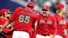 MIAMI, FLORIDA - MARCH 17: Giovanny Gallegos #65 and JoJo Romero #14 of Team Mexico celebrate after defeating Team Puerto Rico in the World Baseball Classic Quarterfinals at loanDepot park on March 17, 2023 in Miami, Florida.   Megan Briggs/Getty Images/AFP (Photo by Megan Briggs / GETTY IMAGES NORTH AMERICA / Getty Images via AFP)