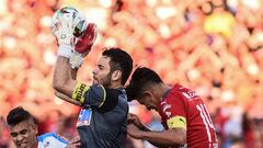 Independiente Medellin&#039;s German Cano (R) vies for the ball with Atletico Junior&#039;s Sebastian Viera during their 2018 Colombian Football League final match at Atanasio Girardot stadium, in Medellin, Antioquia department, Colombia on December 16, 2018.