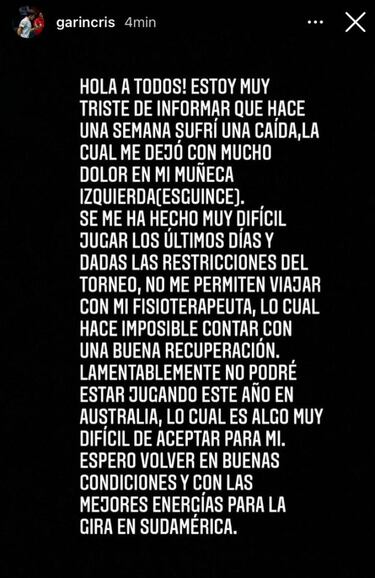 Siguen las malas noticias para Garin