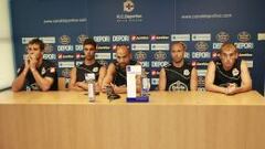 Aranzubia, Juan Dom&iacute;nguez, Manuel Pablo, Laure y Berganti&ntilde;os, durante la rueda de prensa.
