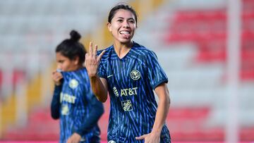 Kiana Palacios celebra su tercer gol en el duelo de Necaxa vs América del 30 de enero de 2023.