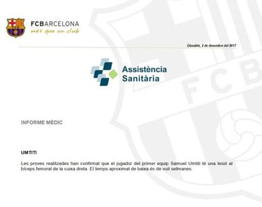 Confirmed: Umtiti out until the New Year with hamstring injury