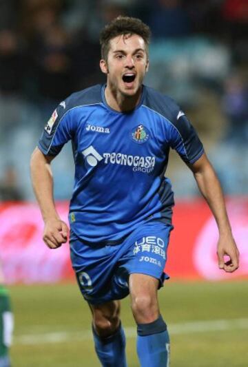 El centrocampista del Getafe Pablo Sarabia celebra su gol. 2-1.