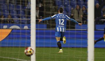 Alcaina, celebrando su gol al Tarazona en Riazor.