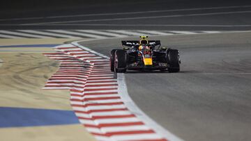 Red Bull Racing's Mexican driver Sergio Perez drives during the second practice session of the Bahrain Formula One Grand Prix at the Bahrain International Circuit in Sakhir on February 29, 2024. (Photo by Giuseppe CACACE / AFP)