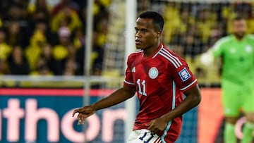 Jhon Arias durante un partido con la Selección Colombia por Eliminatorias.