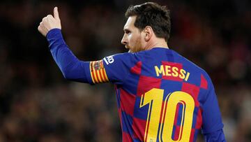 Soccer Football - La Liga Santander - FC Barcelona v Real Sociedad - Camp Nou, Barcelona, Spain - March 7, 2020  Barcelona&#039;s Lionel Messi celebrates scoring their first goal   REUTERS/Albert Gea