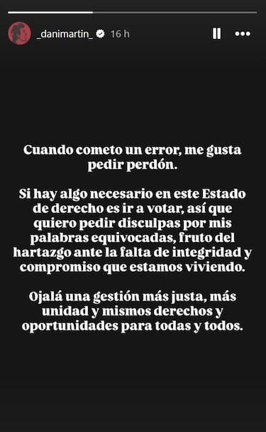 Dani Martín pide perdón tras revelar a qué partido votaría en las próximas elecciones: “Falta de integridad y compromiso”