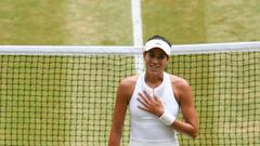 Garbi&ntilde;e celebra su pase a la final de Wimbledon 2017.