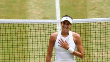 Garbi&ntilde;e celebra su pase a la final de Wimbledon 2017.