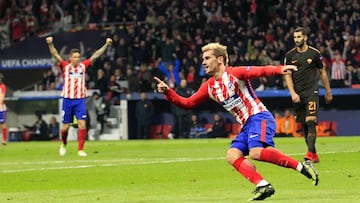 Griezmann celebra su gol al Roma. 