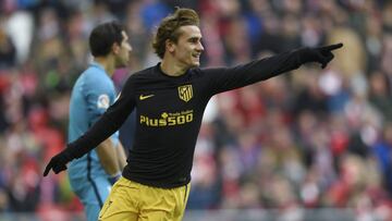 Griezmann celebra su gol de la primera vuelta en San Mam&eacute;s, el octavo  al Athletic en su carrera.