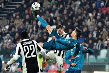 Real Madrid's Portuguese forward Cristiano Ronaldo scores in Turin.