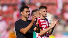 GIRONA, SPAIN - OCTOBER 15: Michel, Head Coach of Girona FC acknowledges the fans  during the LaLiga Santander match between Girona FC and Cadiz CF at Montilivi Stadium on October 15, 2022 in Girona, Spain. (Photo by Alex Caparros/Getty Images)